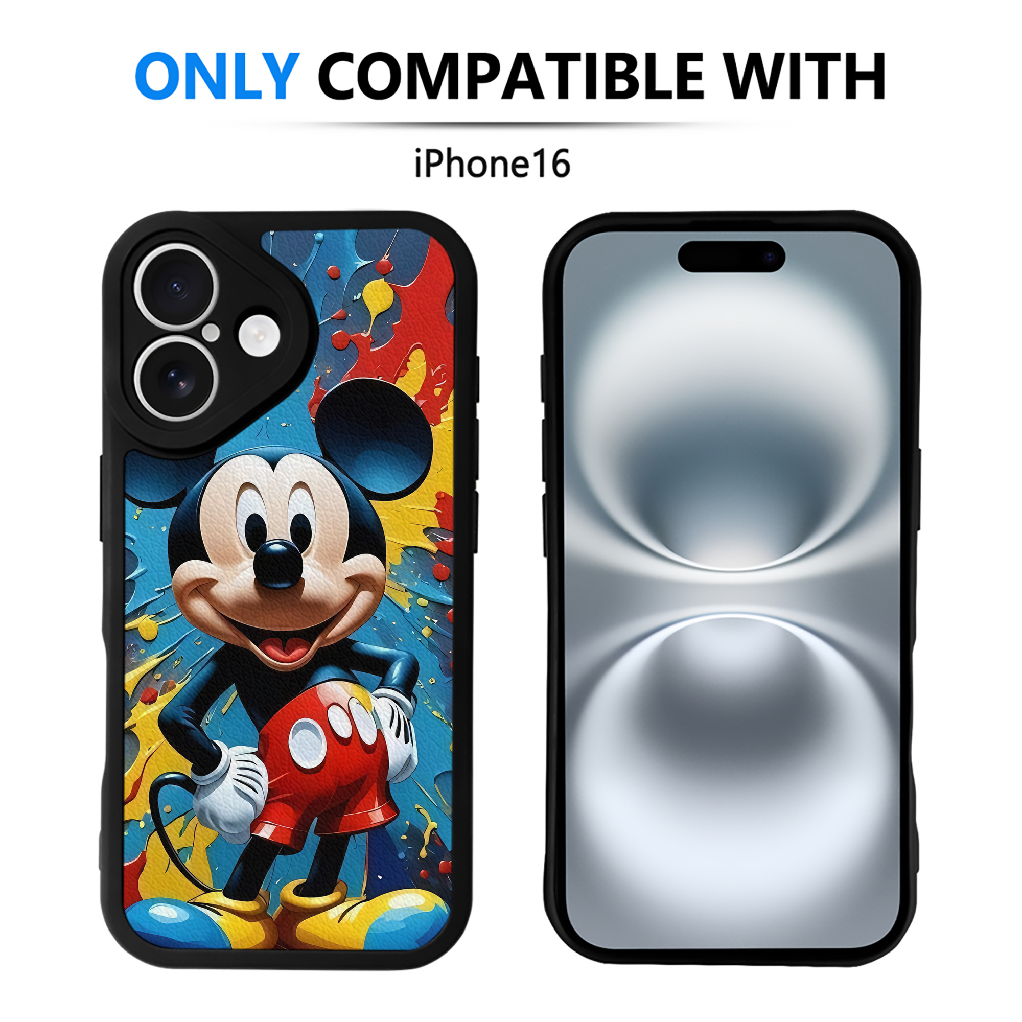 （画像用） ミッキーマウス Mickey Mouse 【iPhone 16シリーズ対応】シリコンスマホケース（レザー調） 材質：シリコン